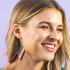 image:imageINKALLOY Beaded Earrings for Women Dangling Frida Diamond Shaped Drop Statement Boho Earrings Hypoallergenic Handmade Jewelry for the Modern BohemianNavy Red  Green Stripes
