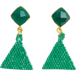 image:imageINKALLOY Beaded Boho Earrings Celia Small Triangle Drop Earrings with SemiPrecious Stone Post Hypoallergenic Handmade Jewelry for the Modern Bohemian 122Inch LengthKelly Green