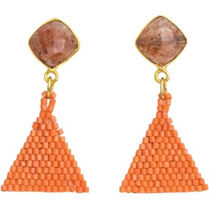image:imageINKALLOY Beaded Boho Earrings Celia Small Triangle Drop Earrings with SemiPrecious Stone Post Hypoallergenic Handmade Jewelry for the Modern Bohemian 122Inch LengthCoral