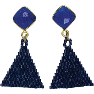 image:imageINKALLOY Beaded Boho Earrings Celia Small Triangle Drop Earrings with SemiPrecious Stone Post Hypoallergenic Handmade Jewelry for the Modern Bohemian 122Inch LengthNavy