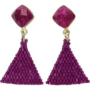 image:imageINKALLOY Beaded Boho Earrings Celia Small Triangle Drop Earrings with SemiPrecious Stone Post Hypoallergenic Handmade Jewelry for the Modern Bohemian 122Inch LengthRed