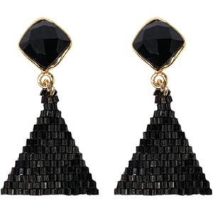 image:imageINKALLOY Beaded Boho Earrings Celia Small Triangle Drop Earrings with SemiPrecious Stone Post Hypoallergenic Handmade Jewelry for the Modern Bohemian 122Inch LengthBlack