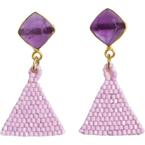 image:imageINKALLOY Beaded Boho Earrings Celia Small Triangle Drop Earrings with SemiPrecious Stone Post Hypoallergenic Handmade Jewelry for the Modern Bohemian 122Inch LengthLight Lavender