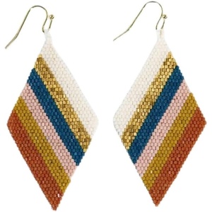 image:imageINKALLOY Beaded Earrings for Women Dangling Frida Diamond Shaped Drop Statement Boho Earrings Hypoallergenic Handmade Jewelry for the Modern BohemianOrange  Yellow