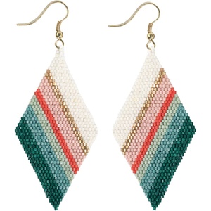 image:imageINKALLOY Beaded Earrings for Women Dangling Frida Diamond Shaped Drop Statement Boho Earrings Hypoallergenic Handmade Jewelry for the Modern BohemianTeal  Red