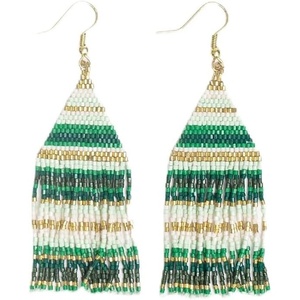 image:imageINKALLOY Beaded Earrings for Women Dangling Lexie Fringe Colorful Stripes Seed Bead Tassel Boho Earrings Handmade Jewelry for the Modern BohemianGreen