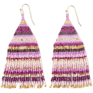 image:imageINKALLOY Beaded Earrings for Women Dangling Lexie Fringe Colorful Stripes Seed Bead Tassel Boho Earrings Handmade Jewelry for the Modern BohemianPurple