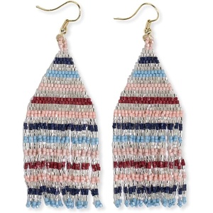 image:imageINKALLOY Beaded Earrings for Women Dangling Lexie Fringe Colorful Stripes Seed Bead Tassel Boho Earrings Handmade Jewelry for the Modern BohemianSilver