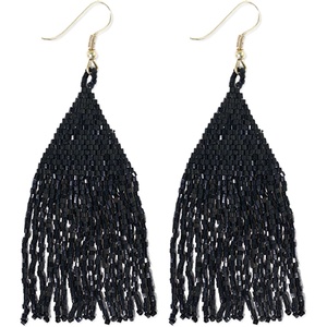 image:imageINKALLOY Beaded Earrings for Women Dangling Lexie Medium Fringe Colorful Seed Bead Tassel Boho Earrings Hypoallergenic Handmade Jewelry for the Modern Bohemian 325Inch LengthBlack