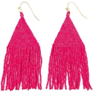 image:imageINKALLOY Beaded Earrings for Women Dangling Lexie Medium Fringe Colorful Seed Bead Tassel Boho Earrings Hypoallergenic Handmade Jewelry for the Modern Bohemian 325Inch LengthHot Pink