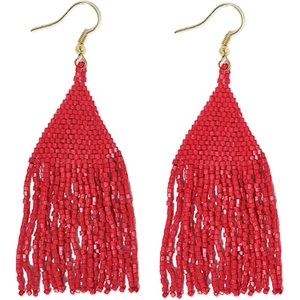 image:imageINKALLOY Beaded Earrings for Women Dangling Lexie Medium Fringe Colorful Seed Bead Tassel Boho Earrings Hypoallergenic Handmade Jewelry for the Modern Bohemian 325Inch LengthScarlet Red