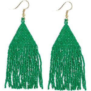 image:imageINKALLOY Beaded Earrings for Women Dangling Lexie Medium Fringe Colorful Seed Bead Tassel Boho Earrings Hypoallergenic Handmade Jewelry for the Modern Bohemian 325Inch LengthKelly Green