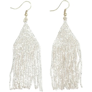 image:imageINKALLOY Beaded Earrings for Women Dangling Lexie Medium Fringe Colorful Seed Bead Tassel Boho Earrings Hypoallergenic Handmade Jewelry for the Modern Bohemian 325Inch LengthSilver