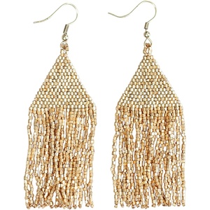 image:imageINKALLOY Beaded Earrings for Women Dangling Lexie Medium Fringe Colorful Seed Bead Tassel Boho Earrings Hypoallergenic Handmade Jewelry for the Modern Bohemian 325Inch LengthGold