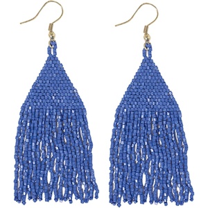 image:imageINKALLOY Beaded Earrings for Women Dangling Lexie Medium Fringe Colorful Seed Bead Tassel Boho Earrings Hypoallergenic Handmade Jewelry for the Modern Bohemian 325Inch LengthLapis Blue
