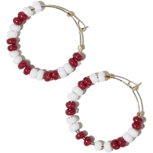 image:imageINKALLOY Game Day Earrings for Women Beaded Hoops for College Football Fans Handmade Jewelry for College Students Alumni Teachers Team Gifts 34InchRed  White