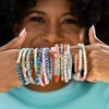 image:imageINK  ALLOY Boho Stackable Bracelets for Women Grace Sequin Stretch Stacking Bracelet with Circle Charm Handmade Jewelry for the Modern BohemianBlue Stack of 3