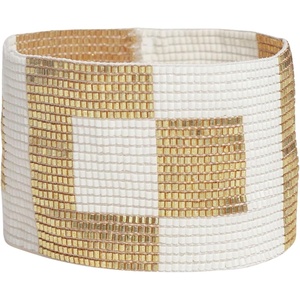 image:imageINK  ALLOY Beaded Cuff Bracelets for Women Brooklyn Luxe Seed Bead Stretch Boho Bracelet Handmade Jewelry for the Modern Bohemian 15Inch WidthGold  White Checkered