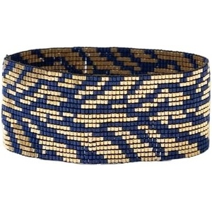 image:imageINK  ALLOY Beaded Cuff Bracelets for Women Brooklyn Luxe Seed Bead Stretch Boho Bracelet Handmade Jewelry for the Modern Bohemian 15Inch WidthNavy  Gold