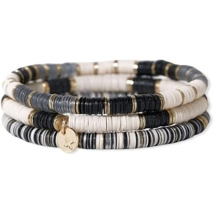 image:imageINK  ALLOY Boho Stackable Bracelets for Women Grace Sequin Stretch Stacking Bracelet with Circle Charm Handmade Jewelry for the Modern BohemianBlack and White Stack of 3