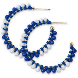 image:imageINK  ALLOY Game Day Crystal Threaded Bead Hoop Earrings  Handcrafted Statement Hoops for Sports Moms amp Fans  Lightweight Sparkling Style  Perfect for GamedayBlue  White