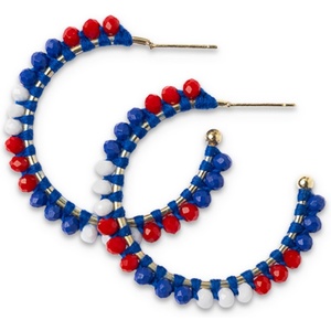 image:imageINK  ALLOY Game Day Crystal Threaded Bead Hoop Earrings  Handcrafted Statement Hoops for Sports Moms amp Fans  Lightweight Sparkling Style  Perfect for GamedayBlue  Crimson