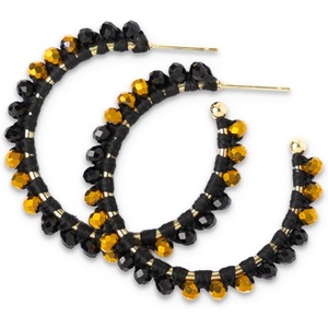 image:imageINK  ALLOY Game Day Crystal Threaded Bead Hoop Earrings  Handcrafted Statement Hoops for Sports Moms amp Fans  Lightweight Sparkling Style  Perfect for GamedayBlack  Gold