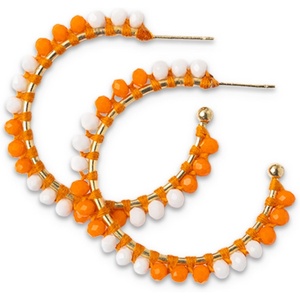 image:imageINK  ALLOY Game Day Crystal Threaded Bead Hoop Earrings  Handcrafted Statement Hoops for Sports Moms amp Fans  Lightweight Sparkling Style  Perfect for GamedayOrange  White