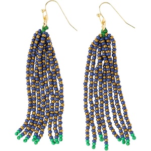 image:imageINK  ALLOY Game Day Tassel Seed Bead Earrings  Handcrafted Statement Earrings ready for Gameday  Lightweight amp BoldBlue  Gold  Green