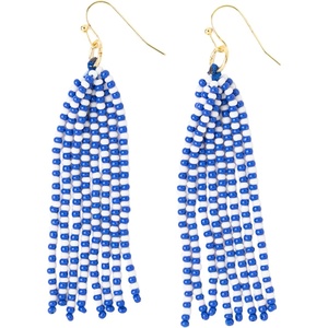 image:imageINK  ALLOY Game Day Tassel Seed Bead Earrings  Handcrafted Statement Earrings ready for Gameday  Lightweight amp BoldBlue  White