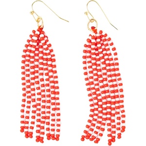 image:imageINK  ALLOY Game Day Tassel Seed Bead Earrings  Handcrafted Statement Earrings ready for Gameday  Lightweight amp BoldCrimson  Cream