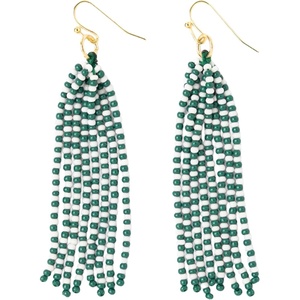image:imageINK  ALLOY Game Day Tassel Seed Bead Earrings  Handcrafted Statement Earrings ready for Gameday  Lightweight amp BoldGreen  White