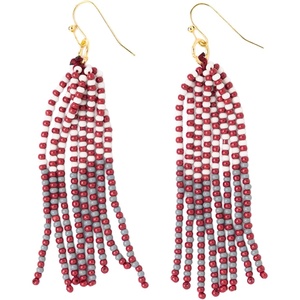 image:imageINK  ALLOY Game Day Tassel Seed Bead Earrings  Handcrafted Statement Earrings ready for Gameday  Lightweight amp BoldMaroon  White