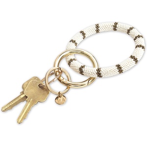image:imageINK  ALLOY Key Ring Bracelet for Women Chloe Beaded Keychain Wristlet Handmade Jewelry for the Modern BohemianIvory Gold Stripes