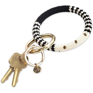 image:imageINK  ALLOY Key Ring Bracelet for Women Chloe Beaded Keychain Wristlet Handmade Jewelry for the Modern BohemianIvoryBlack Stripes