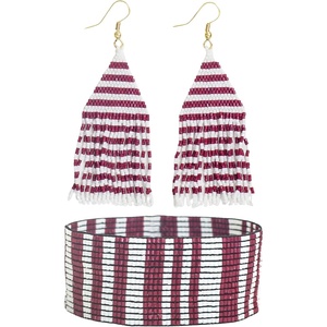 image:imageINK  ALLOY Womens Game Day Jewelry Beaded Bracelets and Beaded Fringe Earrings Set Handmade Jewelry for College Students Teachers Team Gifts Football MomsCrimson and White Cuff