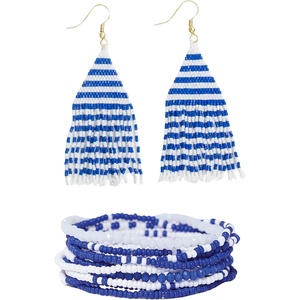 image:imageINK  ALLOY Womens Game Day Jewelry Beaded Bracelets and Beaded Fringe Earrings Set Handmade Jewelry for College Students Teachers Team Gifts Football MomsBlue and White