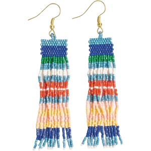 image:imageINKALLOY Beaded Earrings for Women Dangling Billie Luxe Sead Bead Fringe Boho Earrings Hypoallergenic Handmade Jewelry for the Modern Bohemian 33Inch LengthBlue  Red
