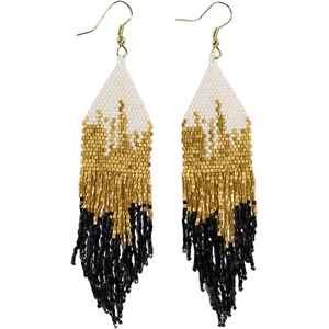 image:imageINKALLOY Beaded Earrings for Women Dangling Claire Luxe Seed Bead Fringe Statement Boho Earrings Hypoallergenic Handmade Jewelry for the Modern Bohemian 425InchBlack and Gold