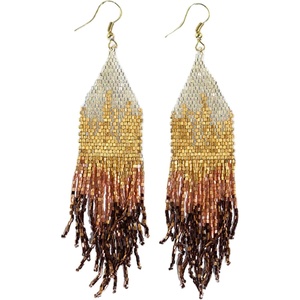 image:imageINKALLOY Beaded Earrings for Women Dangling Claire Luxe Seed Bead Fringe Statement Boho Earrings Hypoallergenic Handmade Jewelry for the Modern Bohemian 425InchMixed Metallic Bronze