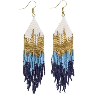 image:imageINKALLOY Beaded Earrings for Women Dangling Claire Luxe Seed Bead Fringe Statement Boho Earrings Hypoallergenic Handmade Jewelry for the Modern Bohemian 425InchBlue