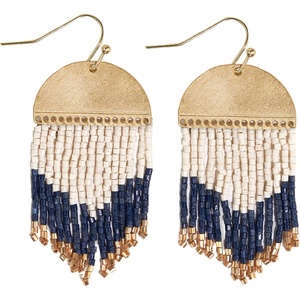 image:imageINKALLOY Beaded Earrings for Women Dangling Claudia Luxe Seed Bead Short Fringe Boho Earrings Hypoallergenic Handmade Jewelry for the Modern Bohemian 2Inch LNavy
