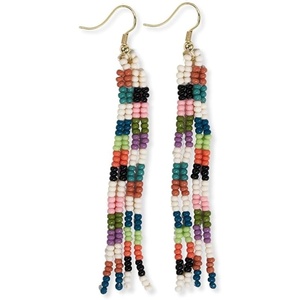 image:imageINKALLOY Beaded Earrings for Women Dangling June Mini Seed Bead Fringe Boho Earrings Hypoallergenic Handmade Jewelry for the Modern Bohemian 325Inch LengthRainbow Checks