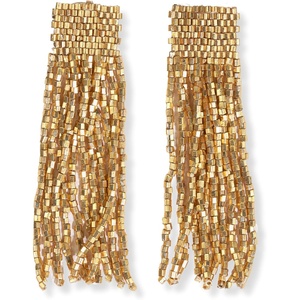image:imageINKALLOY Beaded Earrings for Women Dangling Marilyn Luxe Seed Bead Fringe Tassel Earrings Hypoallergenic Handmade Jewelry for the Modern Bohemian 225Inch LengthGold