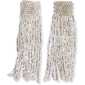 image:imageINKALLOY Beaded Earrings for Women Dangling Marilyn Luxe Seed Bead Fringe Tassel Earrings Hypoallergenic Handmade Jewelry for the Modern Bohemian 225Inch LengthSilver