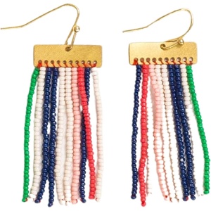 image:imageINKALLOY Beaded Earrings for Women Dangling Scout Seed Bead Fringe Boho Earrings Hypoallergenic Handmade Jewelry for the Modern Bohemian 2Inch LengthNavy  Red