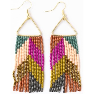 image:imageINKALLOY Beaded Earrings for Women Dangling Whitney Medium Fringe Statement Boho Earrings Hypoallergenic Handmade Jewelry for the Modern Bohemian 325Inch LengthMuted Chevron