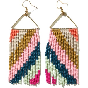 image:imageINKALLOY Beaded Earrings for Women Dangling Whitney Medium Fringe Statement Boho Earrings Hypoallergenic Handmade Jewelry for the Modern Bohemian 325Inch LengthRainbow Diagonal Stripes