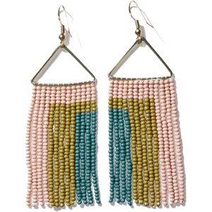 image:imageINKALLOY Beaded Earrings for Women Dangling Whitney Medium Fringe Statement Boho Earrings Hypoallergenic Handmade Jewelry for the Modern Bohemian 325Inch LengthBlush Pink Rectangles