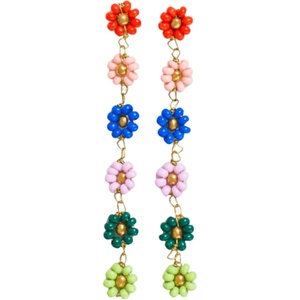 image:imageINKALLOY Beaded Flower Earrings for Women Dangling Amanda Colorful Floral Daisy Trendy Boho Earrings Hypoallergenic Handmade Jewelry for the Modern Bohemian 3Inch LengthRio